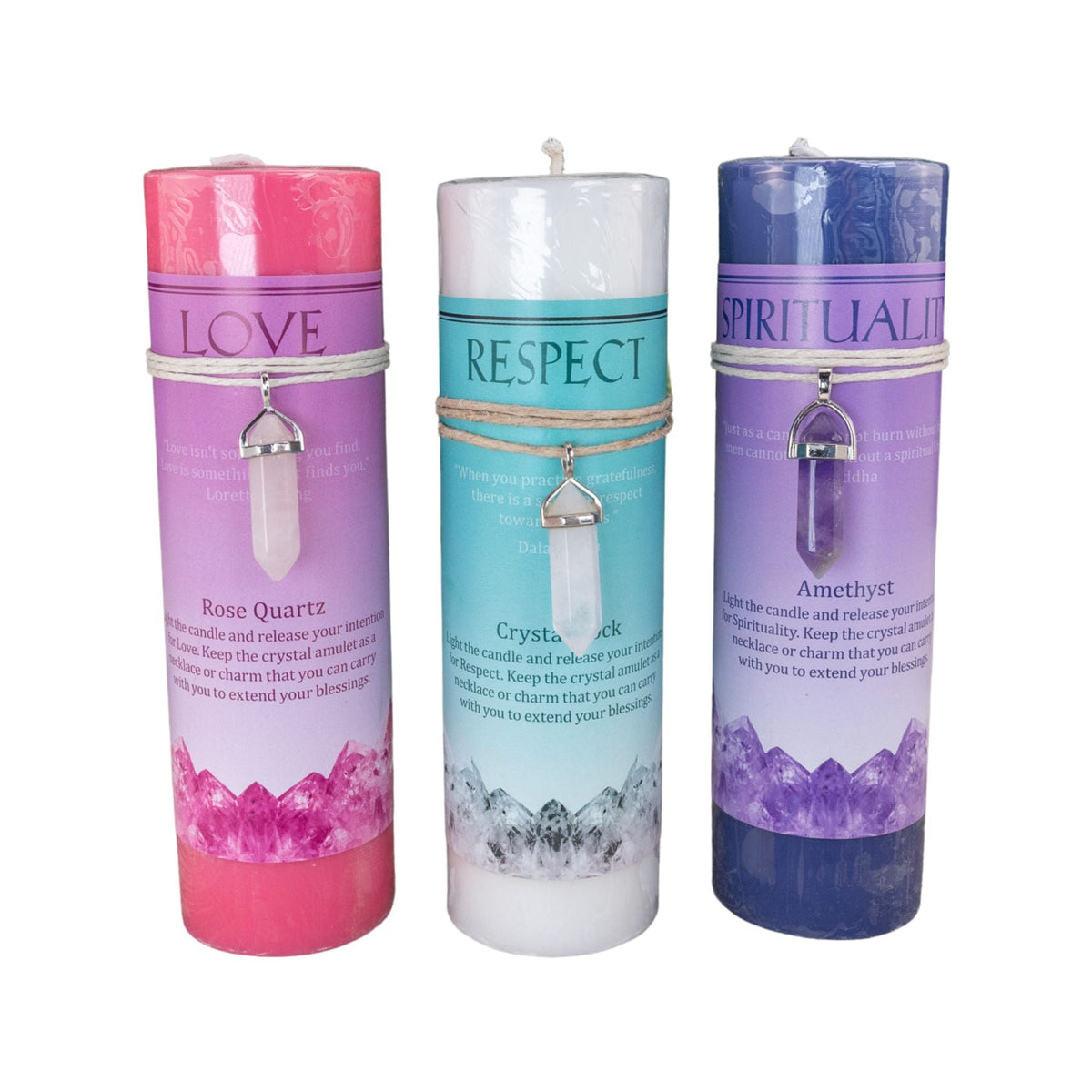 Crystal Energy Pillar Candle with Crystal Pendant