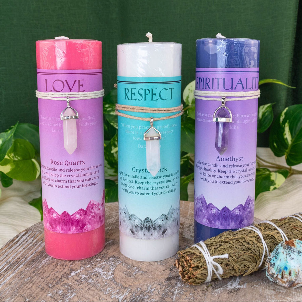 Crystal Energy Pillar Candle with Crystal Pendant