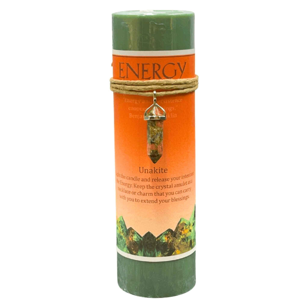 Crystal Energy Pillar Candle with Crystal Pendant